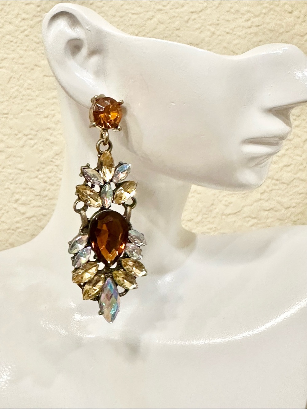Statement Amber Teardrop Crystal Drop Earrings - Women Jewelry